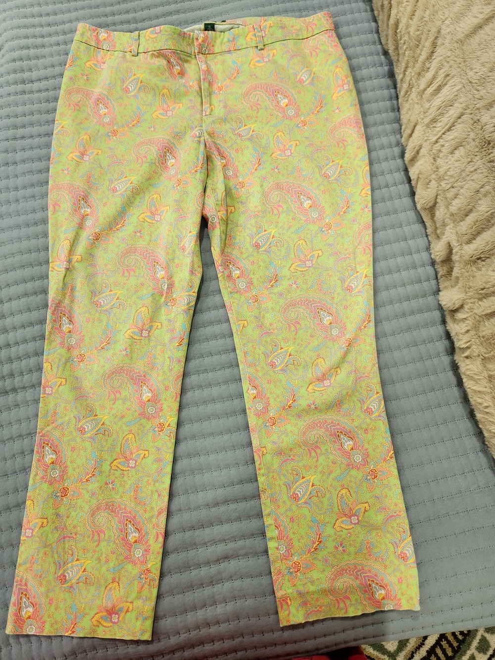 Lauren Ralph Lauren Green Paisley Straight-Leg Pants with Pink & Orange Accents